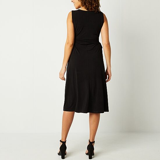 Be by CHETTA B Womens Midi Round Neck Sleeveless Fit + Flare Dress
