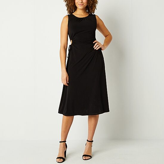 Be by CHETTA B Womens Midi Round Neck Sleeveless Fit + Flare Dress
