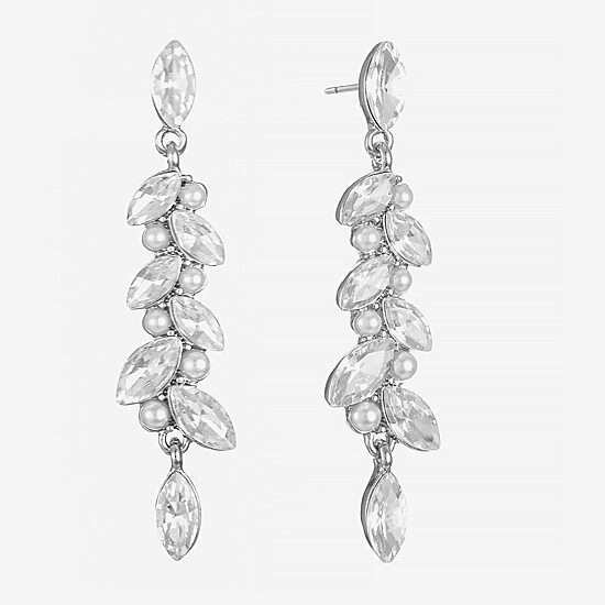 Monet Jewelry Timeless Silver Tone Linear Womens Simulated Pearl Hypoallergenic Drop Earrings