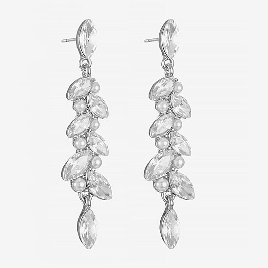 Monet Jewelry Timeless Silver Tone Linear Womens Simulated Pearl Hypoallergenic Drop Earrings