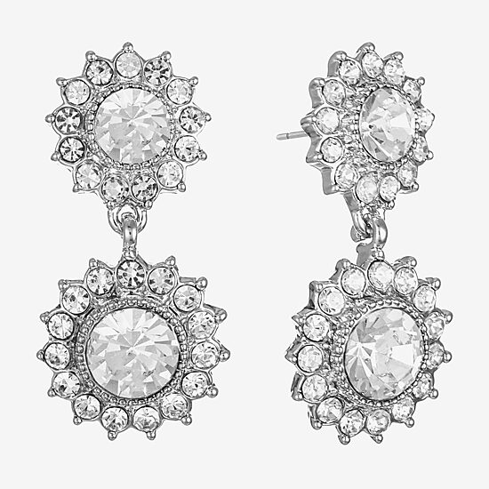 Monet Jewelry Timeless Silver Tone Double Womens Glass Round Hypoallergenic Drop Earrings