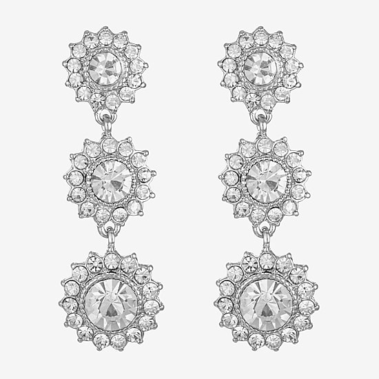 Monet Jewelry Timeless Silver Tone Linear Womens Glass Round Hypoallergenic Drop Earrings