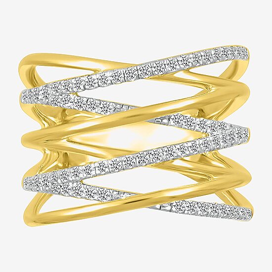 Limited Quantities! Womens 16MM 1/2 CT. T.W. Natural White Diamond 10K Gold Crossover Band