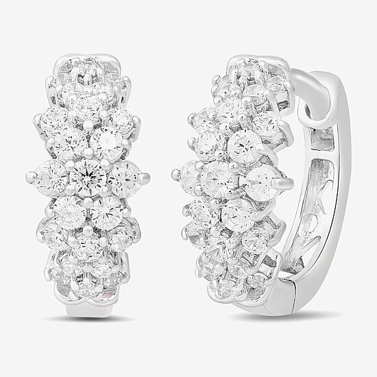 Womens 1/2 CT. T.W. Lab Grown White Diamond Sterling Silver 11.1mm Hoop Earrings