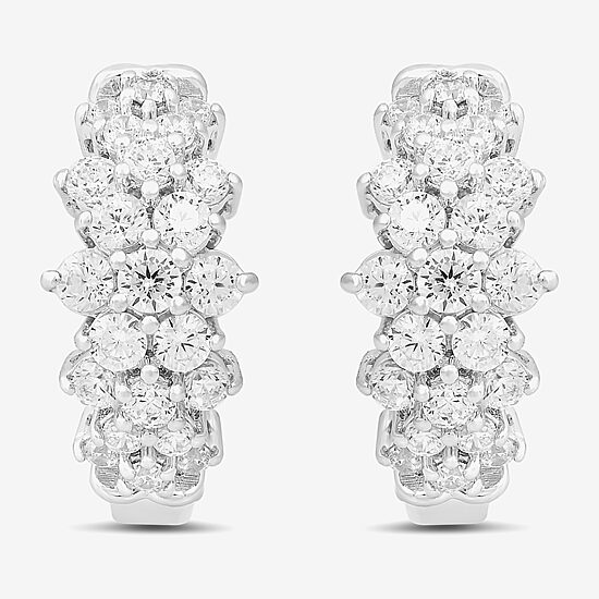 Womens 1/2 CT. T.W. Lab Grown White Diamond Sterling Silver 11.1mm Hoop Earrings