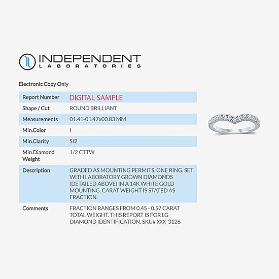 (I / Si2) Womens 1/2 CT. T.W. Lab Grown White Diamond 14K Gold Wedding Band