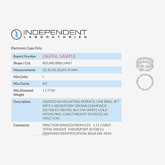 (I / Si2) Womens 1 CT. T.W. Lab Grown White Diamond 14K Gold Band