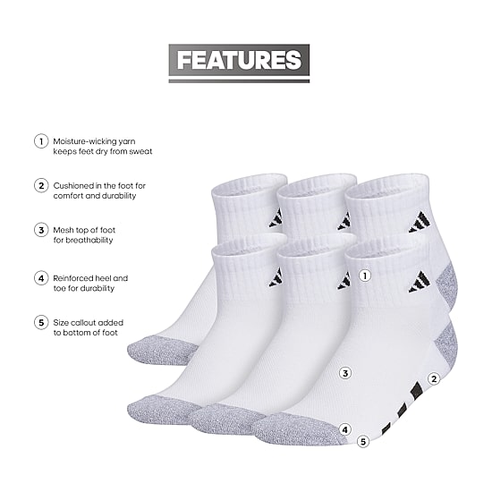 adidas Boys 6 Pair Quarter Ankle Socks