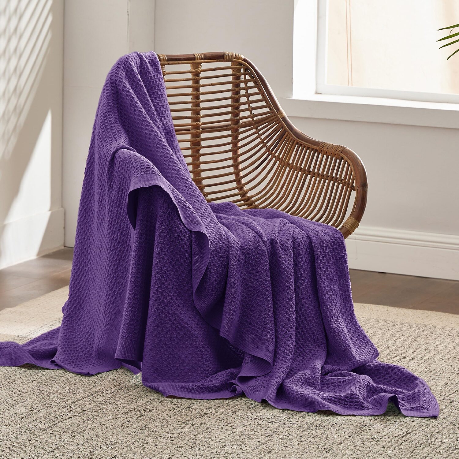 Bedsure® Cotton Solid-Waffle Midweight Blanket