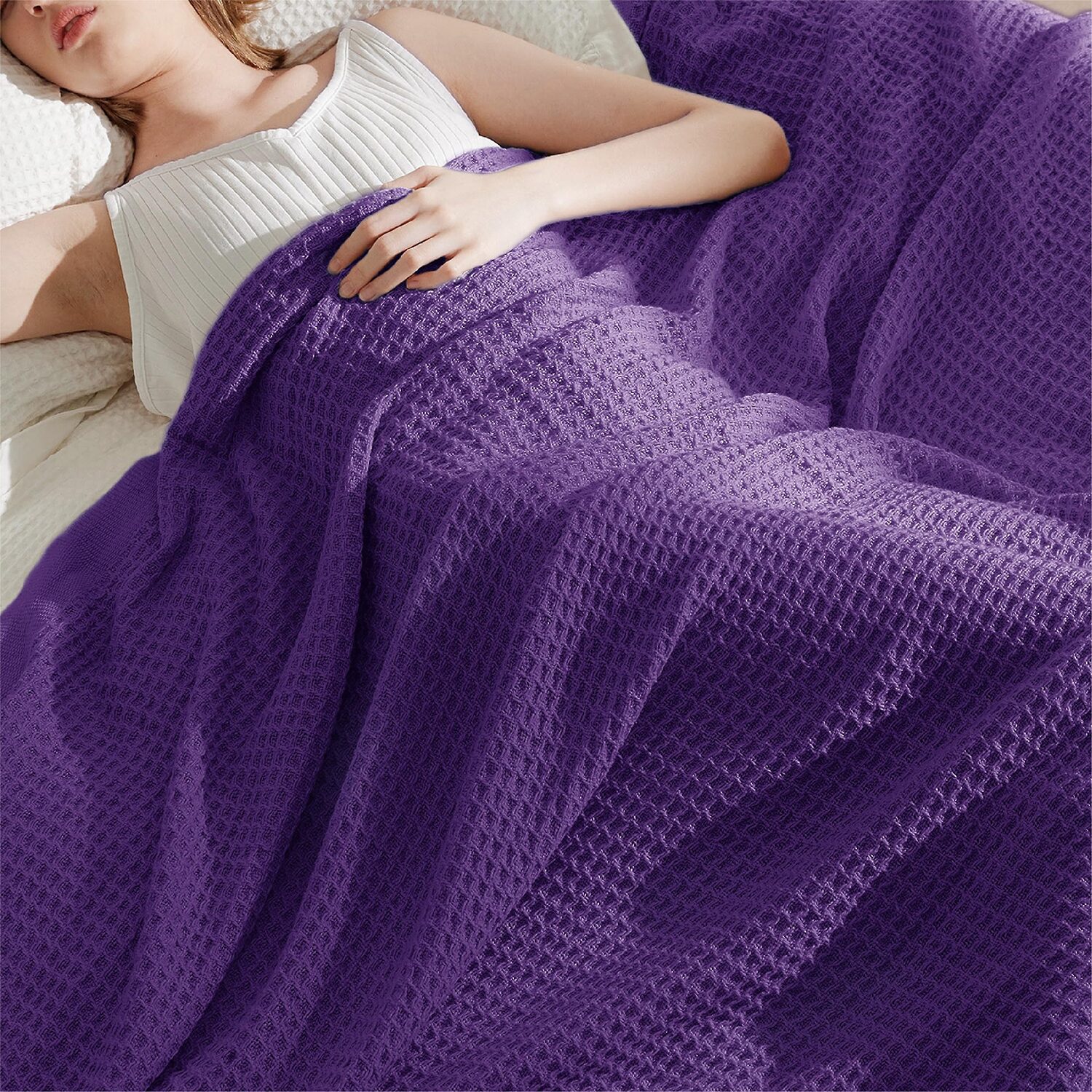 Bedsure® Cotton Solid-Waffle Midweight Blanket