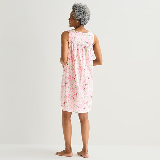 Adonna Womens Poplin Sleeveless Scoop Neck Nightgown