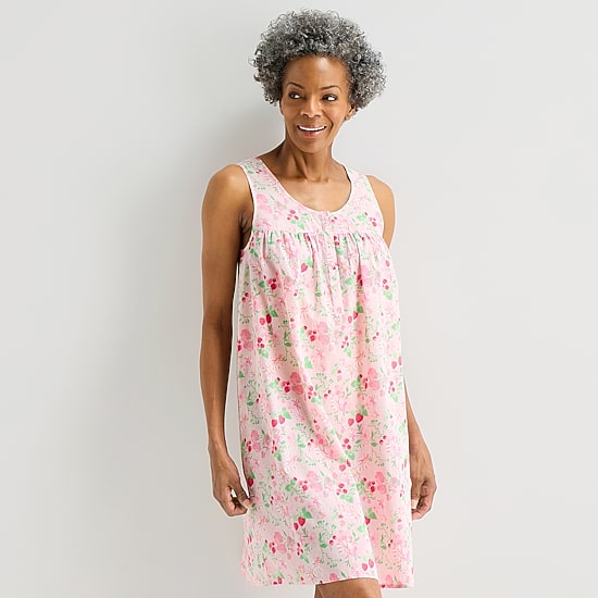 Adonna Womens Poplin Sleeveless Scoop Neck Nightgown