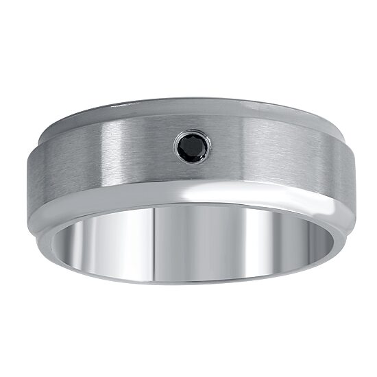 Mens 9M Diamond Accent Natural Black Diamond Stainless Steel Wedding Band