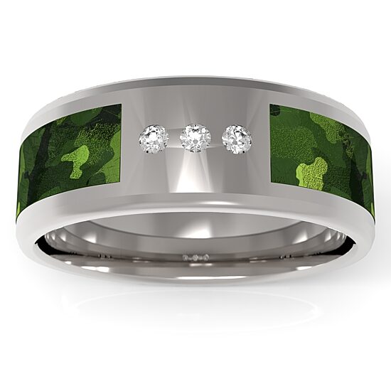 Green Camo Mens 7MM 1/10 CT. T.W. Natural White Diamond Stainless Steel Wedding Band