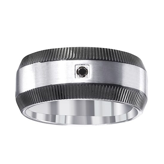 Mens 10MM Diamond Accent Natural Black Diamond Stainless Steel Wedding Band