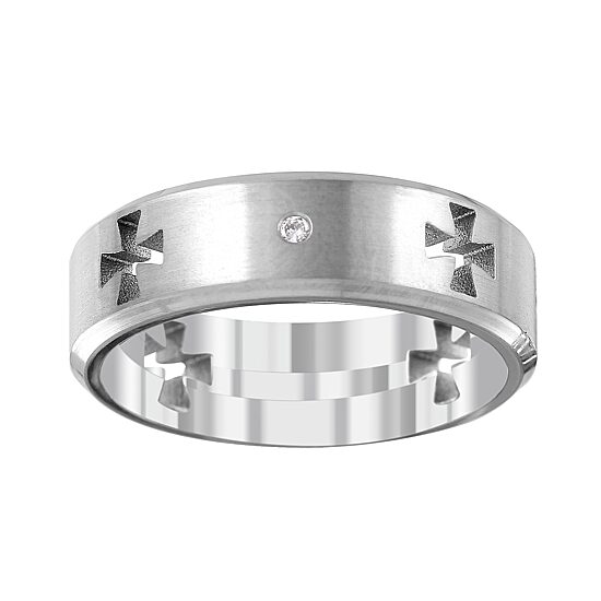 Mens 5MM Diamond Accent Natural White Diamond Titanium Cross Wedding Band