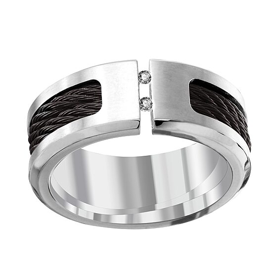 Mens 8MM Diamond Accent Natural White Diamond Titanium Wedding Band
