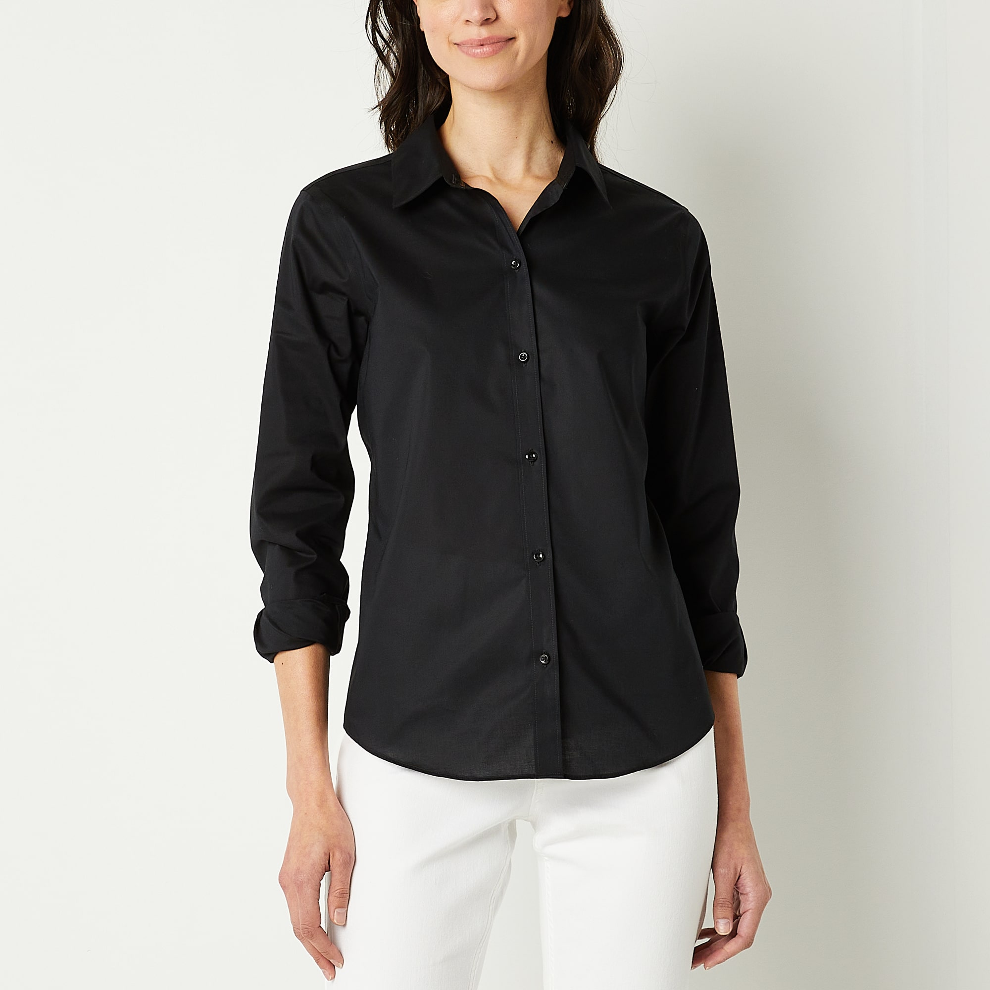 Liz Claiborne Womens Long Sleeve Regular Fit Wrinkle Free Button-Down Shirt