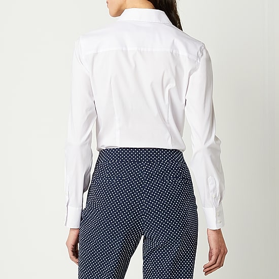 Liz Claiborne Womens Long Sleeve Regular Fit Wrinkle Free Poplin Button-Down Shirt