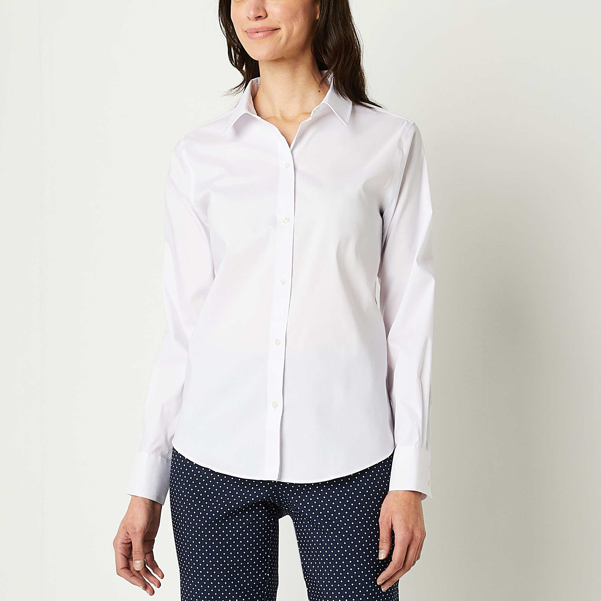 Liz Claiborne Womens Long Sleeve Regular Fit Wrinkle Free Poplin Button-Down Shirt
