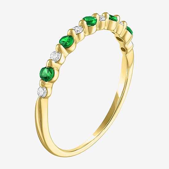 Modern Bride Lab-Created Gemstone and 1/10 CT.T.W. Lab-Grown Diamond 2MM Wedding Band in 10K Gold