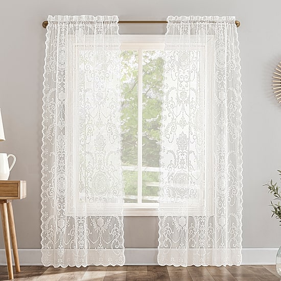 No 918 Nina Lace Rod Pocket Sheer Set of 2 Curtain Panel