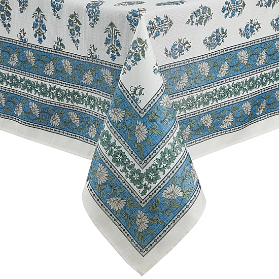 Threadmade Tropez Block Print Stain & Water Resistant Indoor/Outdoor Tablecloth