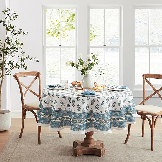 Threadmade Tropez Block Print Stain & Water Resistant Indoor/Outdoor Tablecloth