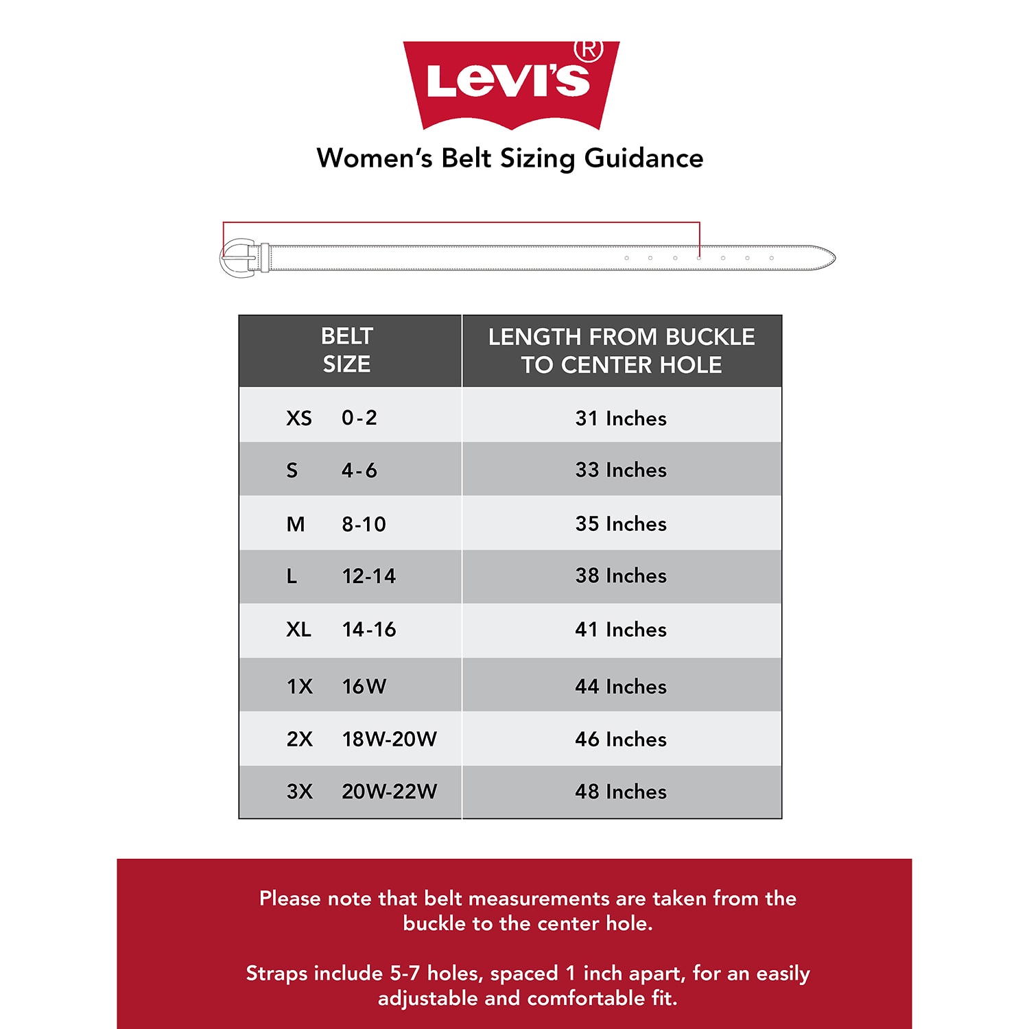 Levi's® Square Centerbar Buckle, Genuine Leather Belt Womens