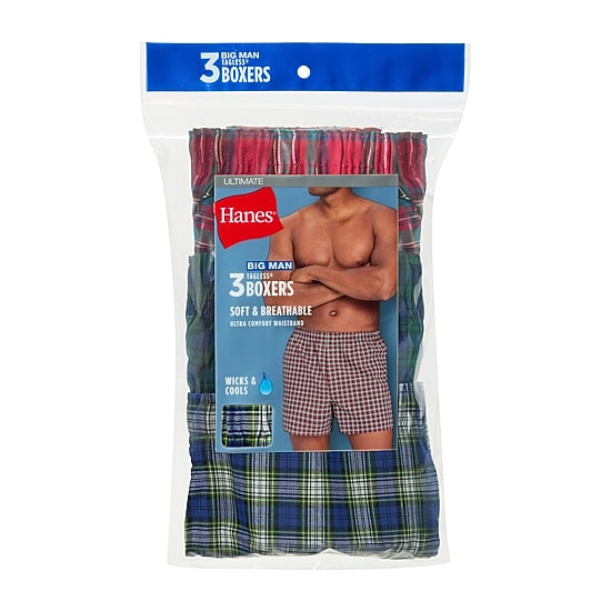 Hanes® Ultimate Big & Tall Men’s Underwear 3-Pack Woven Boxers Underwear 745cx3