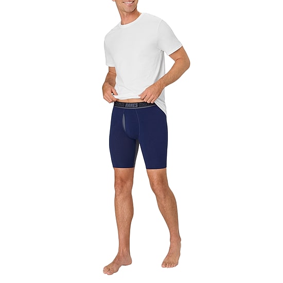 Hanes® Ultimate Men's Underwear 3-Pack Moves X-TEMP® Cotton Stretch Long Leg Boxer Briefs Underwear with Total Support Pouch™ Um6lb3