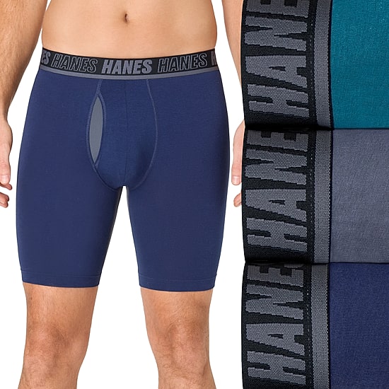 Hanes® Ultimate Men's Underwear 3-Pack Moves X-TEMP® Cotton Stretch Long Leg Boxer Briefs Underwear with Total Support Pouch™ Um6lb3