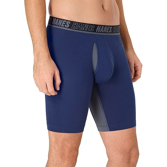 Hanes® Ultimate Men's Underwear 3-Pack Moves X-TEMP® Cotton Stretch Long Leg Boxer Briefs Underwear with Total Support Pouch™ Um6lb3