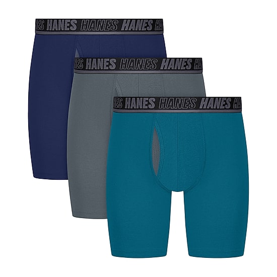 Hanes® Ultimate Men's Underwear 3-Pack Moves X-TEMP® Cotton Stretch Long Leg Boxer Briefs Underwear with Total Support Pouch™ Um6lb3