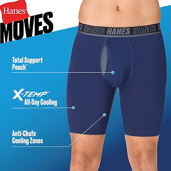 Hanes® Ultimate Men's Underwear 3-Pack Moves X-TEMP® Cotton Stretch Long Leg Boxer Briefs Underwear with Total Support Pouch™ Um6lb3