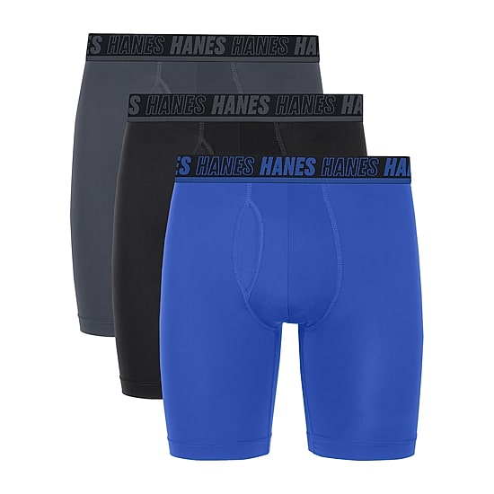 Hanes® Ultimate Men's Underwear 3-Pack Moves X-TEMP® Performance Long Leg Boxer Brief Underwear with Total Support Pouch™ Umslf3