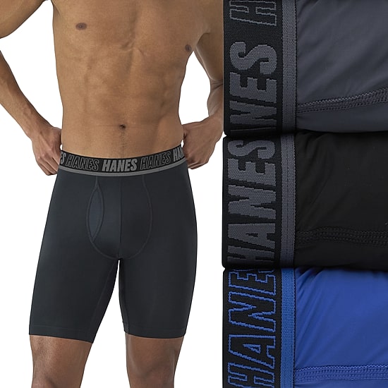 Hanes® Ultimate Men's Underwear 3-Pack Moves X-TEMP® Performance Long Leg Boxer Brief Underwear with Total Support Pouch™ Umslf3