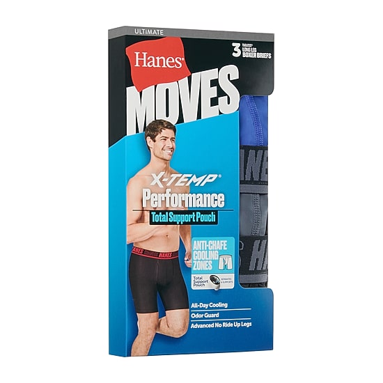 Hanes® Ultimate Men's Underwear 3-Pack Moves X-TEMP® Performance Long Leg Boxer Brief Underwear with Total Support Pouch™ Umslf3