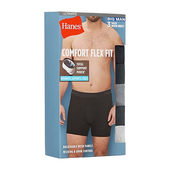 Hanes® Ultimate Big & Tall Men’s Underwear 3-Pack Comfort Flex Fit® Underwear Boxer Briefs with Total Support Pouch™ Ufsxy3
