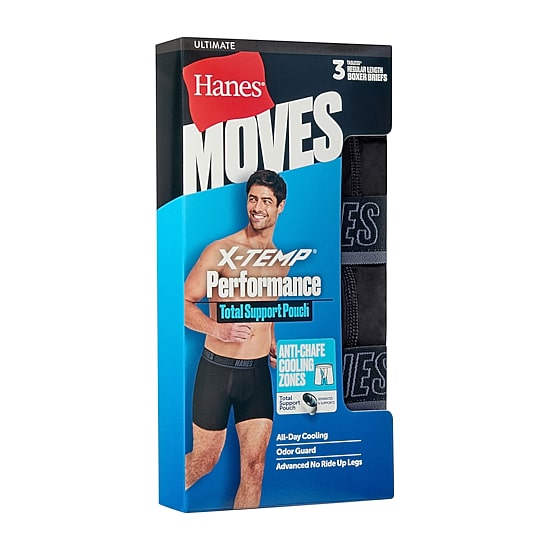 Hanes® Men's Ultimate 3-Pack Moves X-TEMP® Performance Regular Leg Boxer Briefs Underwear with Total Support Pouch™ Umsbh3