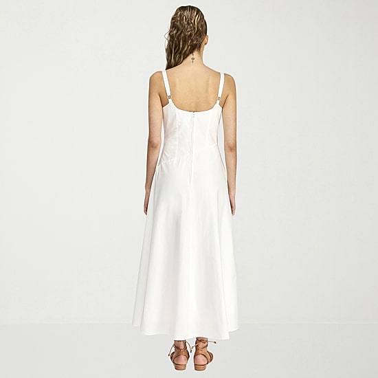 belle vie Womens Midi V Neck Sleeveless Fit + Flare Dress