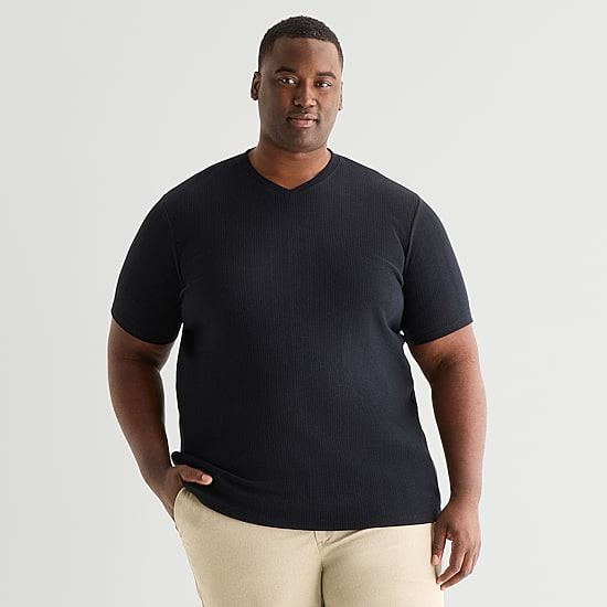Shaquille O'Neal XLG™ Ribbed Dropneedle Mens V Neck Short Sleeve Big and Tall T-Shirt