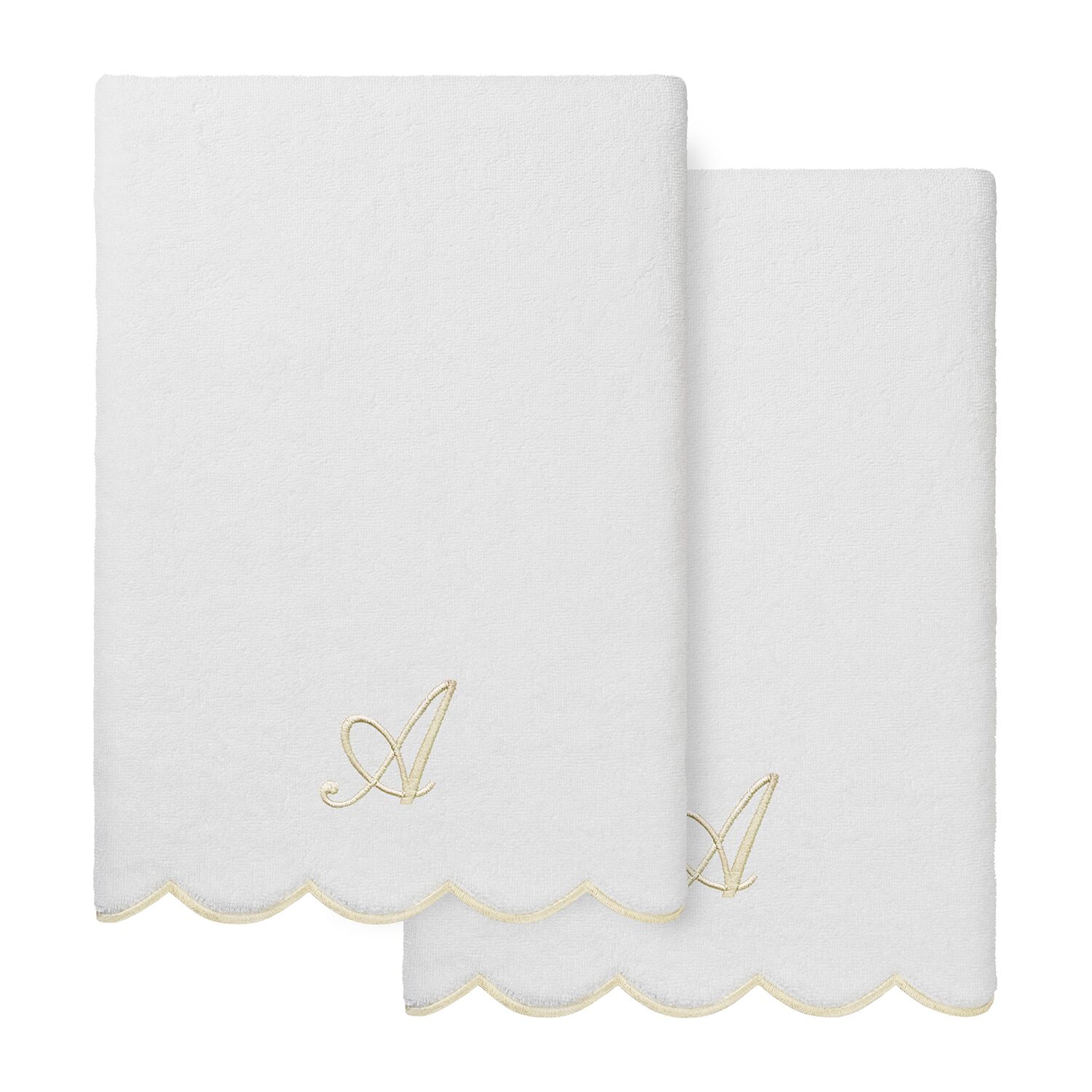 Linum Home Textiles Adornia Beige Scallop Personalized 2-pc. Quick Dry Bath Towel Set