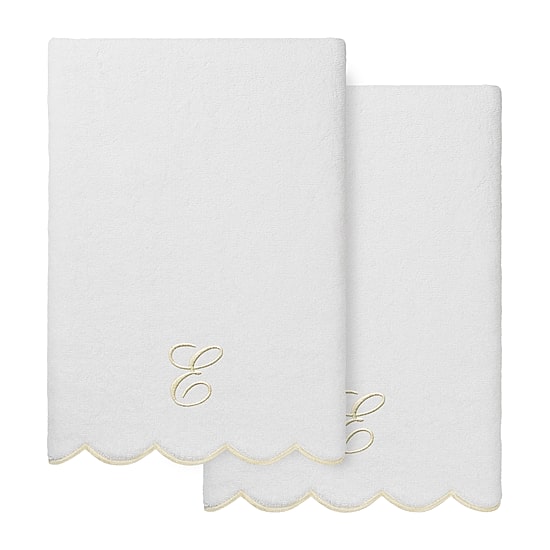 Linum Home Textiles Adornia Beige Scallop Personalized 2-pc. Quick Dry Bath Towel Set