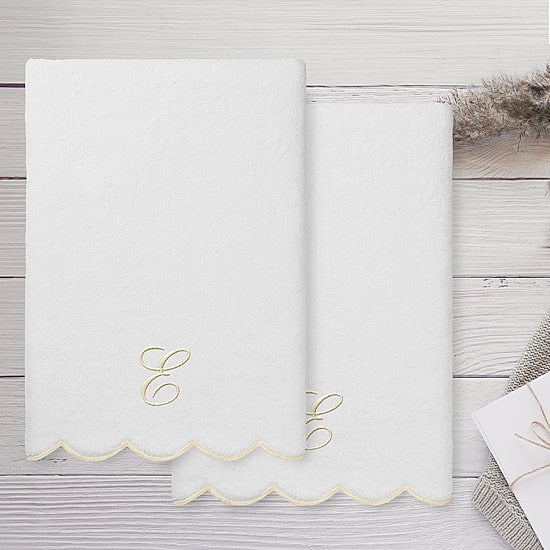 Linum Home Textiles Adornia Beige Scallop Personalized 2-pc. Quick Dry Bath Towel Set