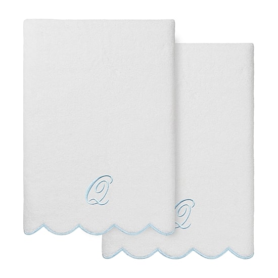 Linum Home Textiles Adornia Blue Scallop Personalized 2-pc. Quick Dry Bath Towel Set