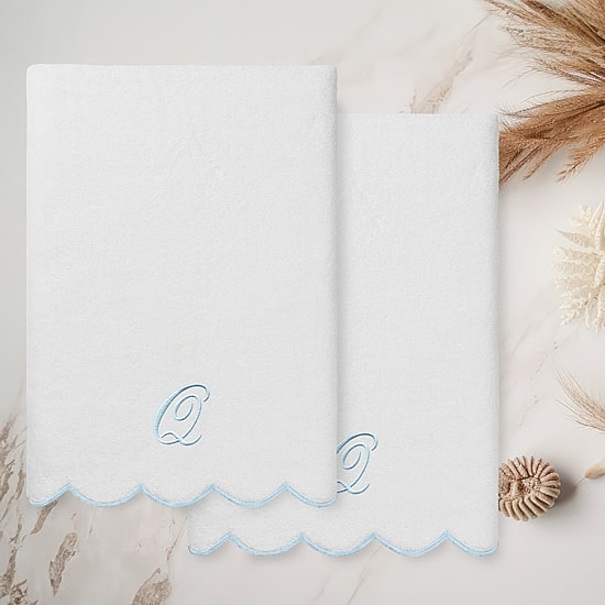 Linum Home Textiles Adornia Blue Scallop Personalized 2-pc. Quick Dry Bath Towel Set