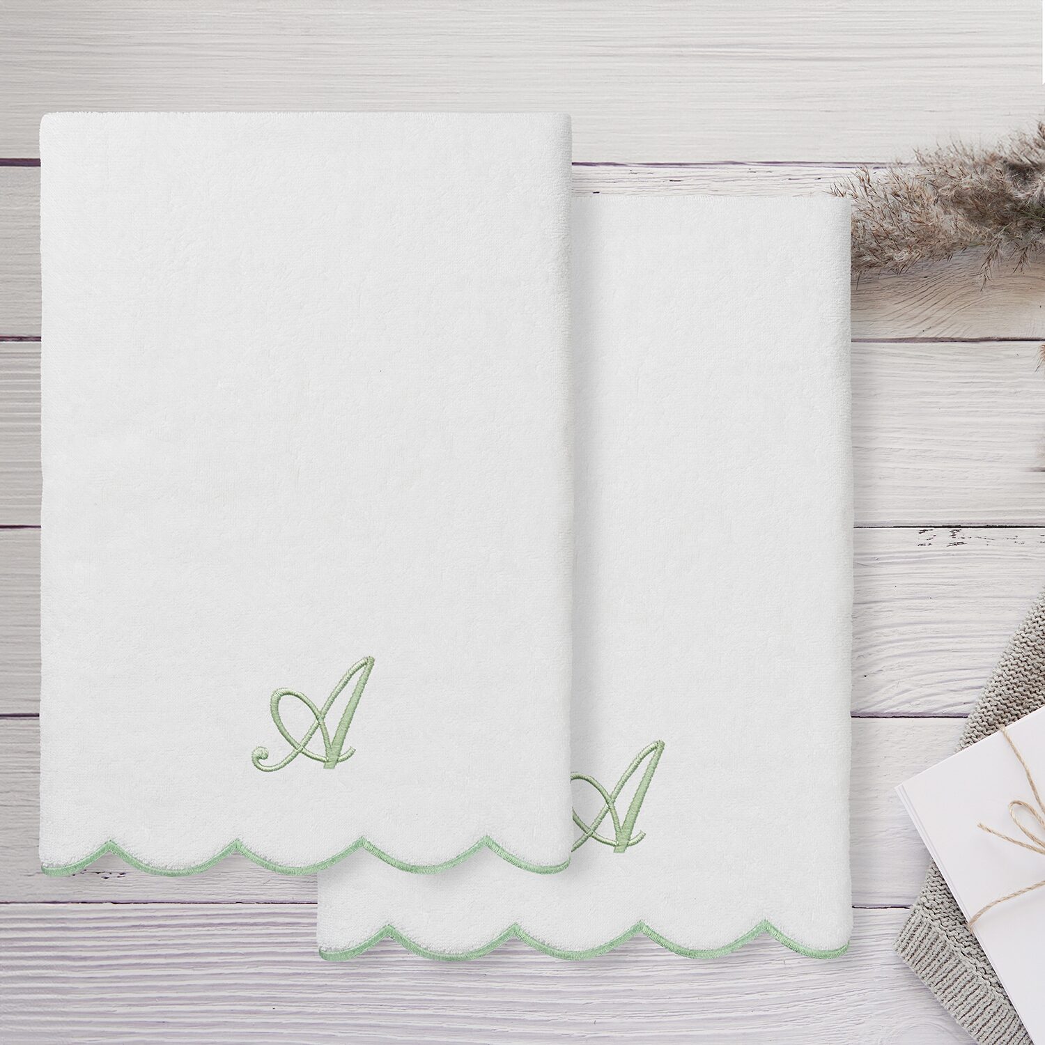 Linum Home Textiles Adornia Gray Scallop Personalized 2-pc. Quick Dry Bath Towel Set