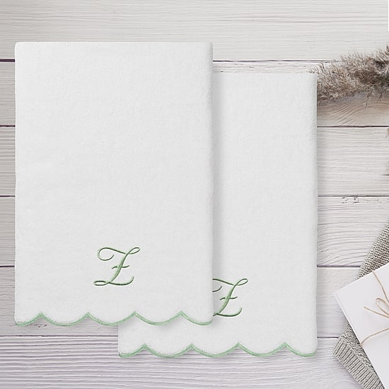 Linum Home Textiles Adornia Gray Scallop Personalized 2-pc. Quick Dry Bath Towel Set