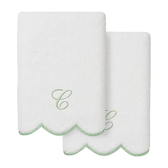 Linum Home Textiles Adornia Green Scallop Personalized 2-pc. Hand Towel